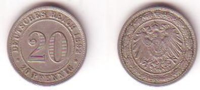 20 Pfennig Nickel Münze Deutsches Reich 1892 D Jäger 14