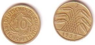 10 Pfennig Messingmünze Deutsches Reich 1933J Jäger 317