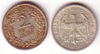 2 Mark Silber Münze Weimarer Republik 1926 F Jäger 320
