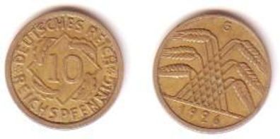 10 Pfennig Messingmünze Deutsches Reich 1926G Jäger 317