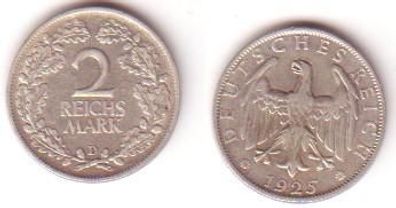 2 Mark Silber Münze Weimarer Republik 1925 D Jäger 320