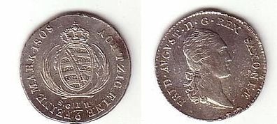 1/6 Taler Silber Münze Sachsen Friedrich August 1808