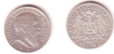 2 Mark Silber Münze Baden Großherzog Friedrich 1904