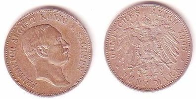 5 Mark Silber Münze Sachsen König Friedrich August 1907