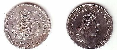 1/6 Taler Silber Münze Sachsen Friedrich August 1808