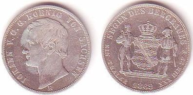 1 Bergbautaler Silber Münze Sachsen Johann 1869 B (MU0516)