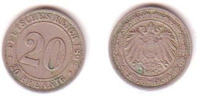 20 Pfennig Nickel Münze Deutsches Reich 1892 J Jäger 14
