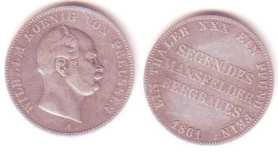 1 Taler Silber Münze Preussen Mansfelder Bergbau 1861 A (MU0973)