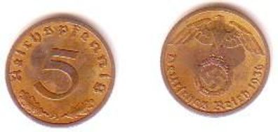 5 Pfennig Messingmünze Deutsches Reich 1936 A Jäger 363