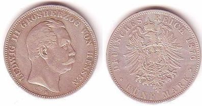 5 Mark Silber Münze Hessen Großherzog Ludwig III 1876
