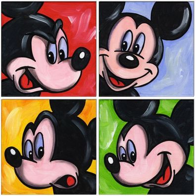 Klausewitz: Original Acryl auf Leinwand: Mickey Mouse / 4 Bilder 20x20 cm