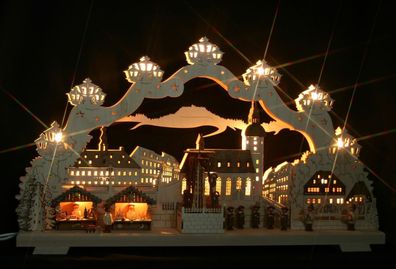 3D-Schwibbogen 68cm Weihnachtsmarkt Annaberg mit elektrischer Pyramide Erzgebirge