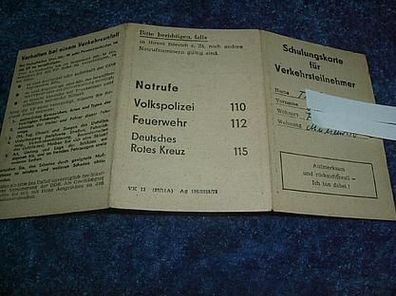 Schulungskarte für Verkehrsteilnehmer von 1973