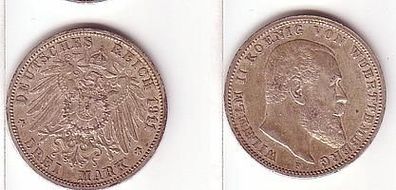 3 Mark Silber Münze Württemberg König Wilhelm II 1911