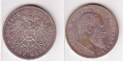5 Mark Silber Münze Württemberg König Wilhelm II 1904