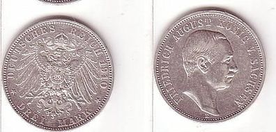 3 Mark Silber Münze Sachsen König Friedrich August 1910