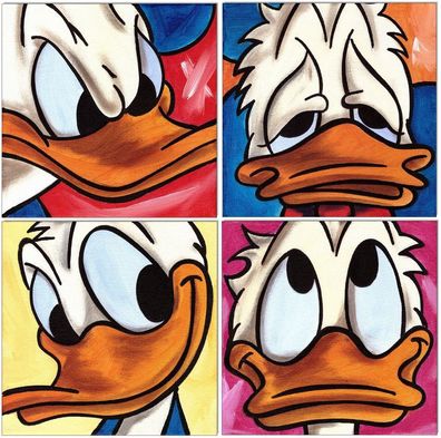Klausewitz: Original Acryl auf Leinwand: Donald Duck II / 4 Bilder 20x20 cm
