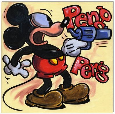 Klausewitz: Original Acryl auf Leinwand: Mickey Mouse PENG! / 40x40 cm