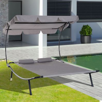 Outsunny® Doppelliege Sonnenliege Relaxliege rollbar mit Dach Stahl Grau