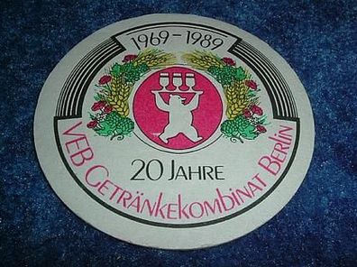 Bierdeckel 20 Jahre VEB Getränkekombinat Berlin