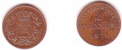 2 Pfennig Kupfer Münze Bayern 1871