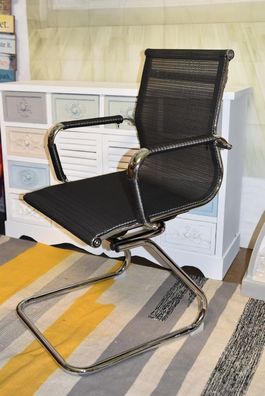 GINGAR Scrafix Bürostuhl Stuhl Besucherstuhl Freischwinger verchromt Mesh schwarz