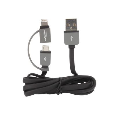 Ansmann 2-in-1-Daten- und Ladekabel, USB auf Micro-USB auf Apple Lightni...