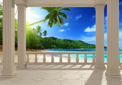 Vlies-Fototapete 121 - 200x140cm, Terrace View Caribbean Beach Meer Tapete Ausblick T