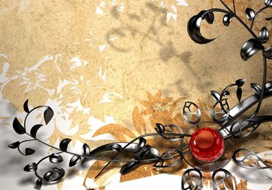 Vlies-Fototapete 102 - Ornaments Ornamente Tapete Orchidee Blumen Blumenranke Metal