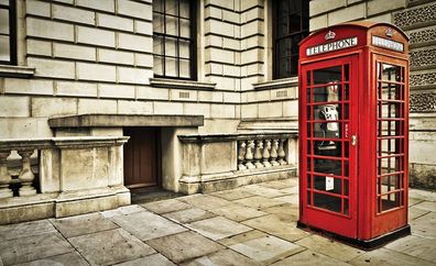 Vlies-Fototapete 1346 - 208x146cm, London Tapete London Vintage Telefonzelle rot