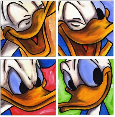 Klausewitz: Original Acryl auf Leinwand: Donald Duck Faces I / 4 Bilder à 30x30 cm