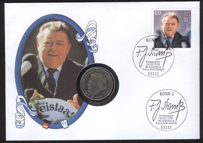 Numisbrief BRD 80. Geburtstag Franz Josef Strauß 6.9.1995 (2 DM) Worbes 870
