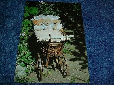 614/ Postkarte-3 Teddys im Wagen