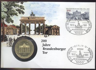 Numisbrief BRD 200 Jahre Brandenburger Tor 18.12.1991 (10 DM ) Worbes 459