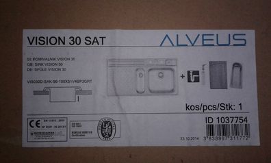 Alveus Vision 30 Auflage Spülbecken Edelstahl größe 1000 x 510mm Satiniert Set