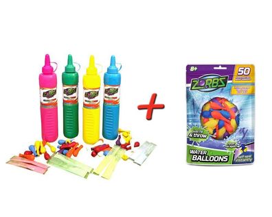 Zorbz Farb-Wasserballon Starter Set + 50 extra Ballons Wasserbomben 4 Farben NEU