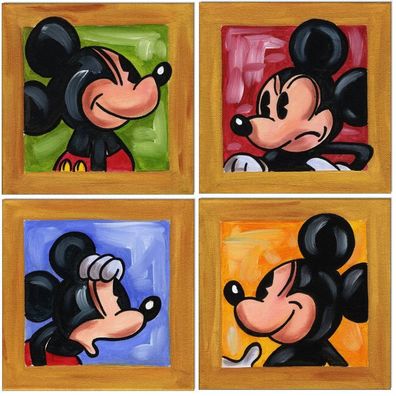 Klausewitz: Original Acryl auf Leinwand: Mickey Mouse / 4 Bilder 20x20 cm