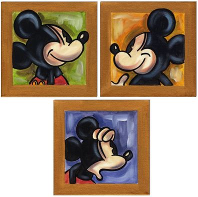 Klausewitz: Original Acryl auf Leinwand: Mickey Mouse / 3 Bilder 20x20 cm