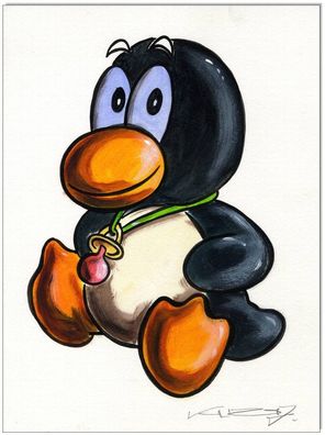 Klausewitz: Original Acrylfarben auf Malpapier : Linux Tux Baby Tux / 24x32 cm