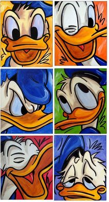 Klausewitz: Original Acryl auf Leinwand: Donald Duck Faces IV / 6 Bilder à 24x30 cm