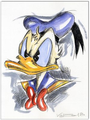 Klausewitz: Original Feder und Aquarell : Donald Duck Faces IV / 24x32 cm