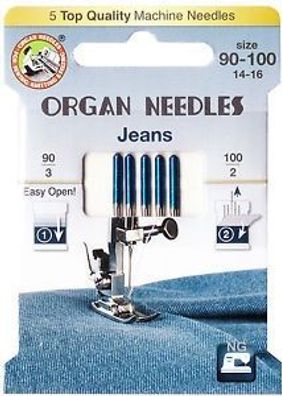 Organ Needles 5 Nähmaschinennadeln f. Jeans 90-100