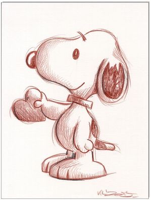 Klausewitz: Original Rötelzeichnung : Peanuts Snoopy Heart / 24x32 cm