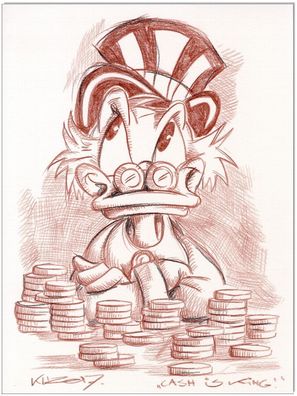 Klausewitz: Original Rötelzeichnung : Dagobert Duck Cash is king! / 24x32 cm