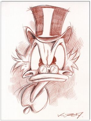 Klausewitz: Original Rötelzeichnung : Dagobert Duck Angry Scrooge / 24x32 cm