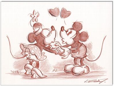 Klausewitz: Original Rötelzeichnung : Mickey & Minnie in love / 24x32 cm