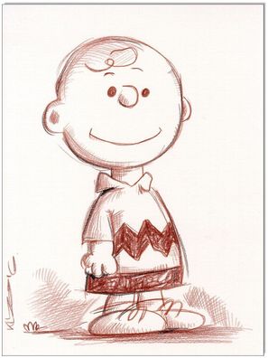 Klausewitz: Original Rötelzeichnung : Peanuts Charlie Brown / 24x32 cm