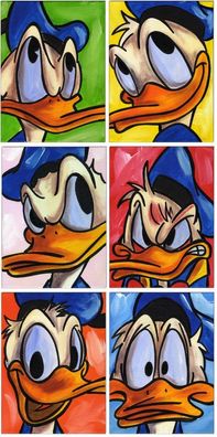 Klausewitz: Original Acryl auf Leinwand: Donald Duck Faces V / 6 Bilder à 18x24 cm