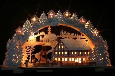 3D LED Schwibbogen Lichterbogen Erzgebirgische Weihnacht Tradition Häus 84072B 