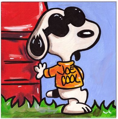 Klausewitz: Original Acryl auf Leinwand: Peanuts Snoopy Joe Cool / 20x20 cm